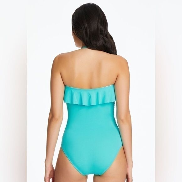 Bleu by Rod Beattie Shirred Ruffle Bandeau Mio One-Piece Swimsuit Wave size 14 - Picture 3 of 10